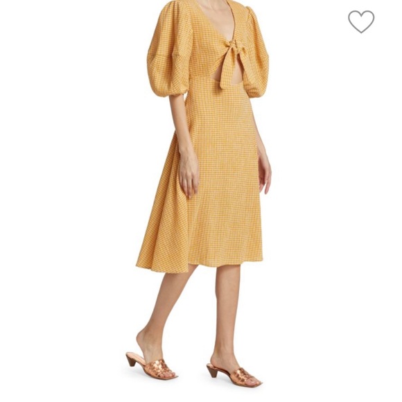 RHODE Ginny tie front  cut out plaid  women’s midi dress sunflower size 2 NWT - Picture 6 of 11